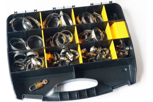 RVS slangklem assortiment in stevige opbergdoos 70-delig